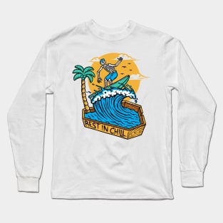 Rest in Chill // Skeleton Surfer Riding a Wave in his Coffin Long Sleeve T-Shirt